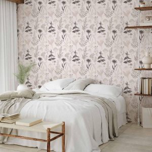 Tapisserie murale - Flowers and herbs in warm greys