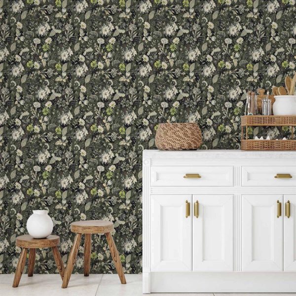 Tapisserie murale - Fragrant flowers and herbs - green