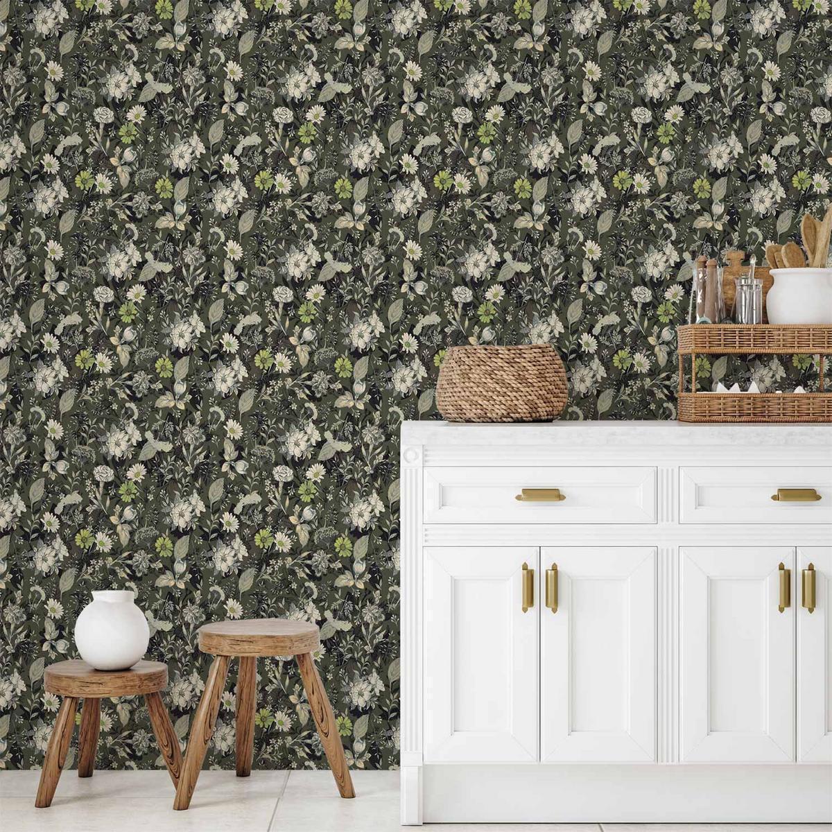 Tapisserie murale - Fragrant flowers and herbs - green