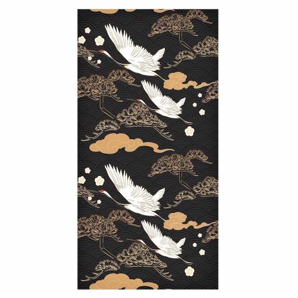 Tapisserie murale - Oriental impressions - decorative pattern with a motif of flying cranes on a dark background