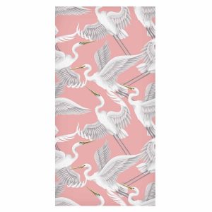 Tapisserie murale - Pastel birds – a delicate pattern of white and grey herons on a light pink background
