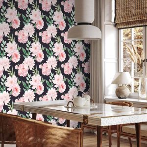 Tapisserie murale - Peonies on graphite background