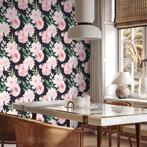 Tapisserie murale - Peonies on graphite background