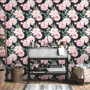 Tapisserie murale - Peonies on graphite background