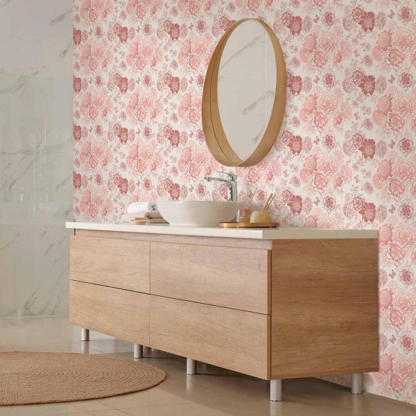 Tapisserie murale - Pink flowers on white background