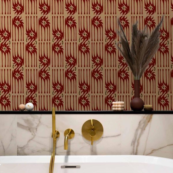 Tapisserie murale - Red claws – irregular shapes on a paper background