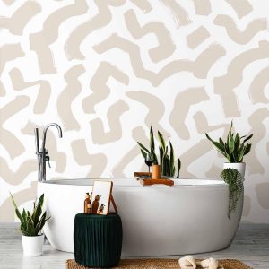 Papier peint - Abstract composition - beige patterns in shapes on a white background