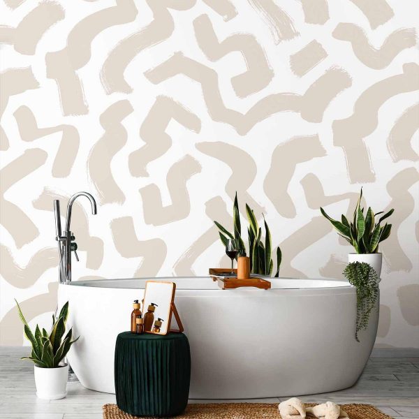 Papier peint - Abstract composition - beige patterns in shapes on a white background