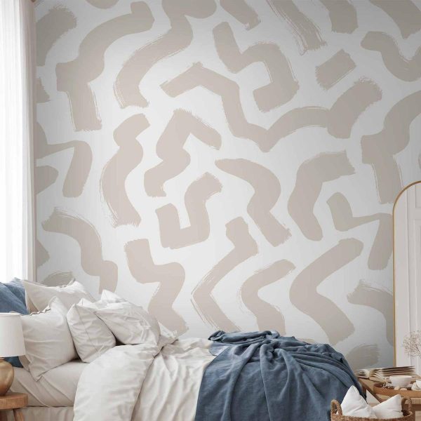 Papier peint - Abstract composition - beige patterns in shapes on a white background
