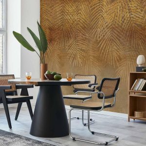 Papier peint - Abstract nature in beige - composition with golden exotic leaves