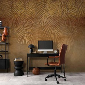 Papier peint - Abstract nature in beige - composition with golden exotic leaves