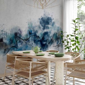 Papier peint - Abstract wave - minimalist composition with blue pattern