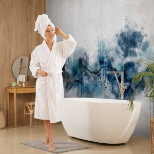 Papier peint - Abstract wave - minimalist composition with blue pattern