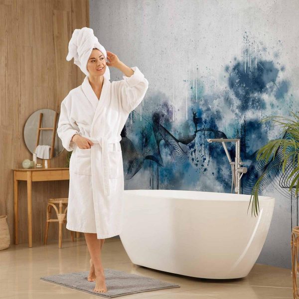 Papier peint - Abstract wave - minimalist composition with blue pattern