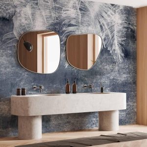 Papier peint - Abstraction with nature - exotic leaves on a blue background with pattern