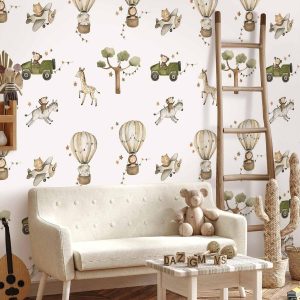 Papier peint - Africa for Toddler - Animals on Savannah in Watercolour Technique