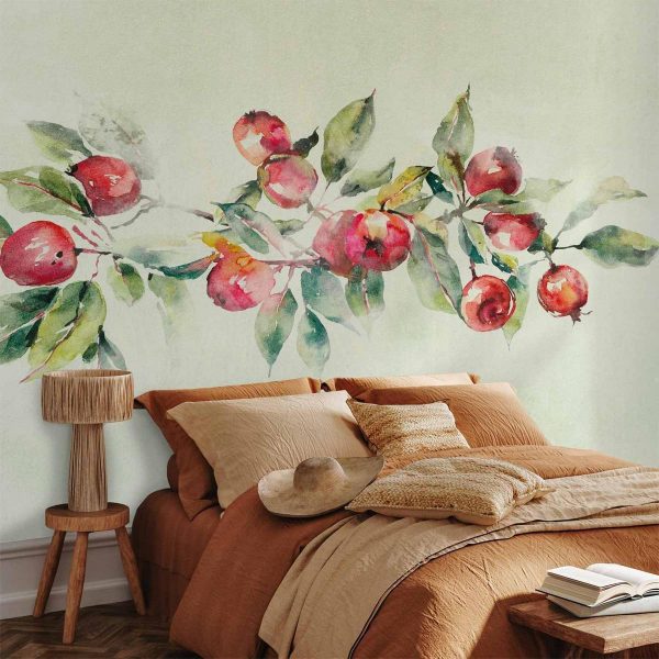 Papier peint - Apple branch - delicate landscape with a plant and apples on a white background