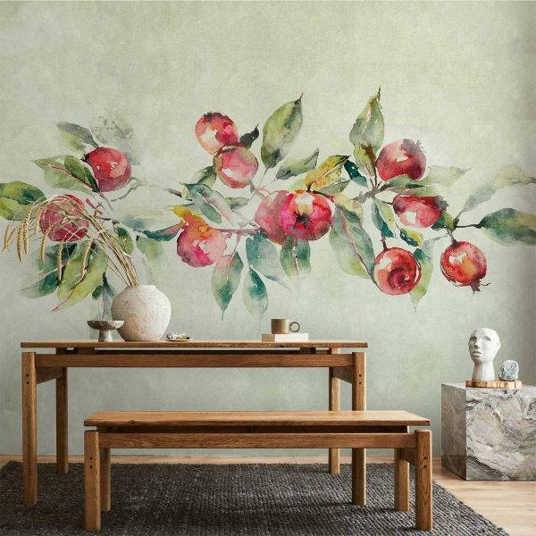 Papier peint - Apple branch - delicate landscape with a plant and apples on a white background