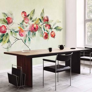 Papier peint - Apple branch - delicate landscape with a plant and apples on a white background