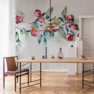 Papier peint - Apple branch - landscape with a plant and red apples on a white background