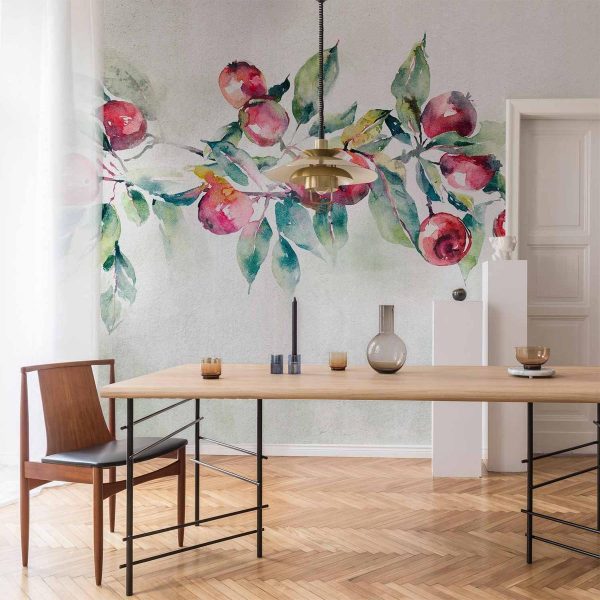 Papier peint - Apple branch - landscape with a plant and red apples on a white background