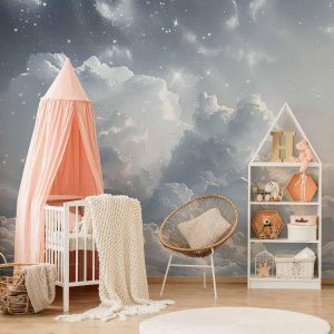 Papier peint - Astral Calm: Stars Scattered Over Delicate Clouds