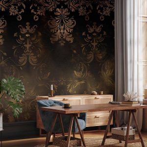 Papier peint - Baroque Ornaments in Patinated Gold and Browns: Retro Motif