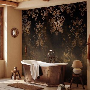 Papier peint - Baroque Ornaments in Patinated Gold and Browns: Retro Motif
