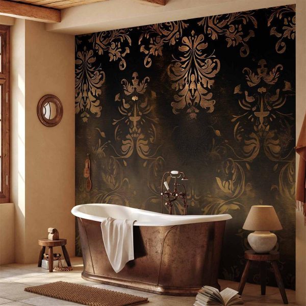 Papier peint - Baroque Ornaments in Patinated Gold and Browns: Retro Motif