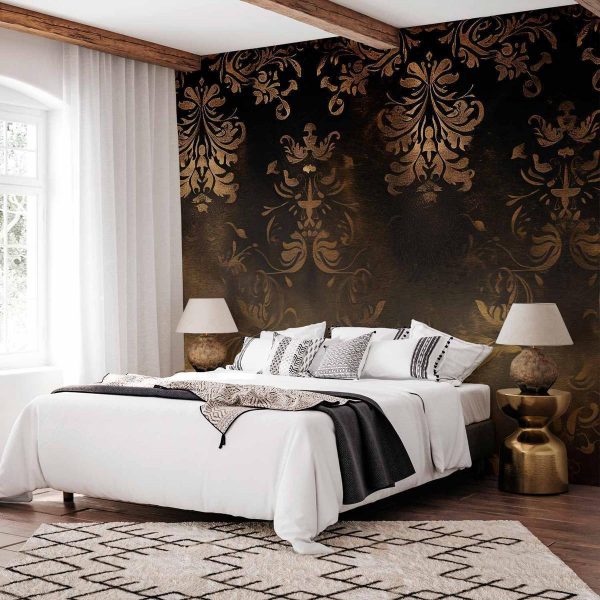 Papier peint - Baroque Ornaments in Patinated Gold and Browns: Retro Motif