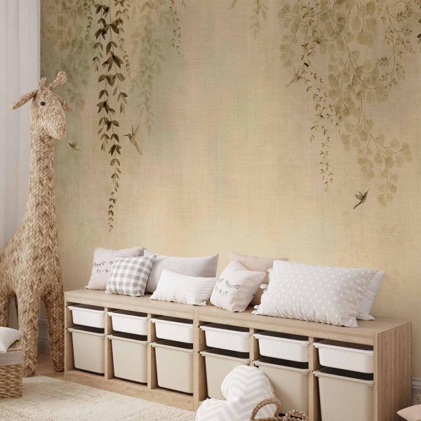 Papier peint - Beige Hummingbirds