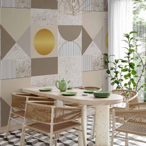 Papier peint - Beige and Gold Geometric Pattern