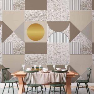Papier peint - Beige and Gold Geometric Pattern