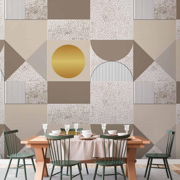Papier peint - Beige and Gold Geometric Pattern