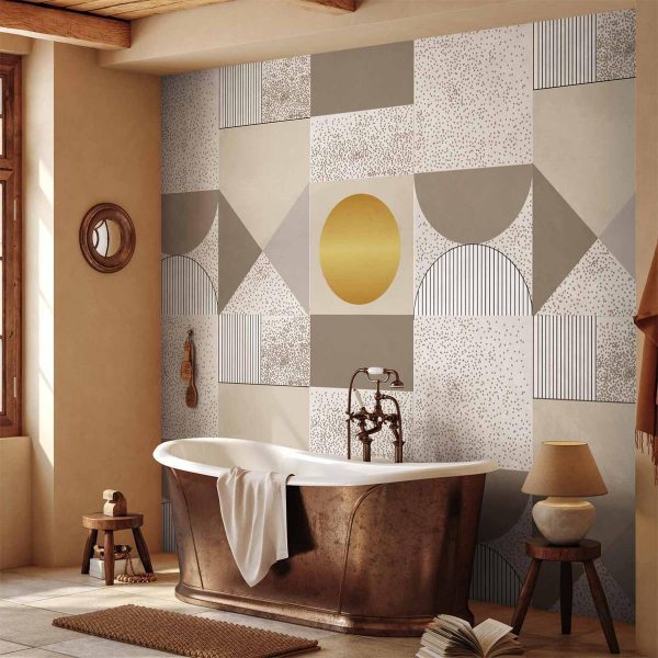 Papier peint - Beige and Gold Geometric Pattern