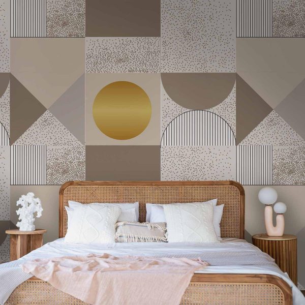 Papier peint - Beige and Gold Geometric Pattern