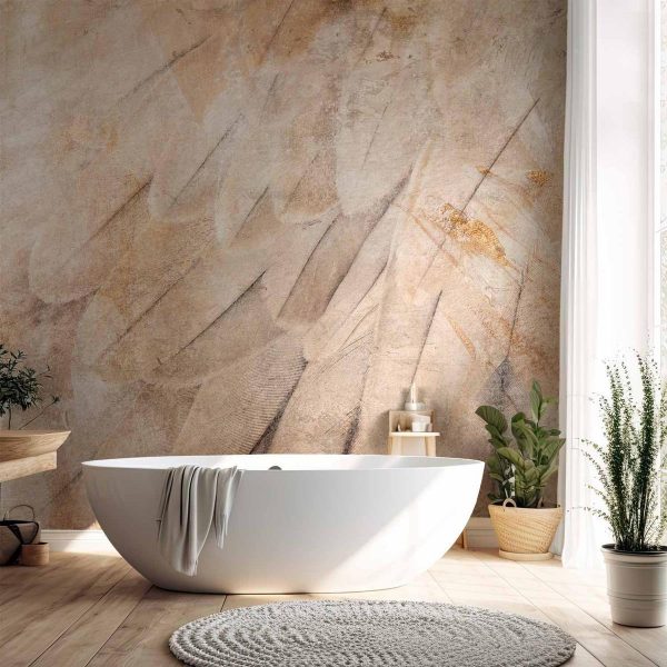 Papier peint - Bird's wings - minimalist close-up on beige feathers with pattern