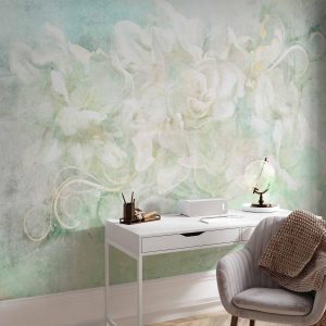 Papier peint - Blossoming among pastels - abstract with floral motif and patterns