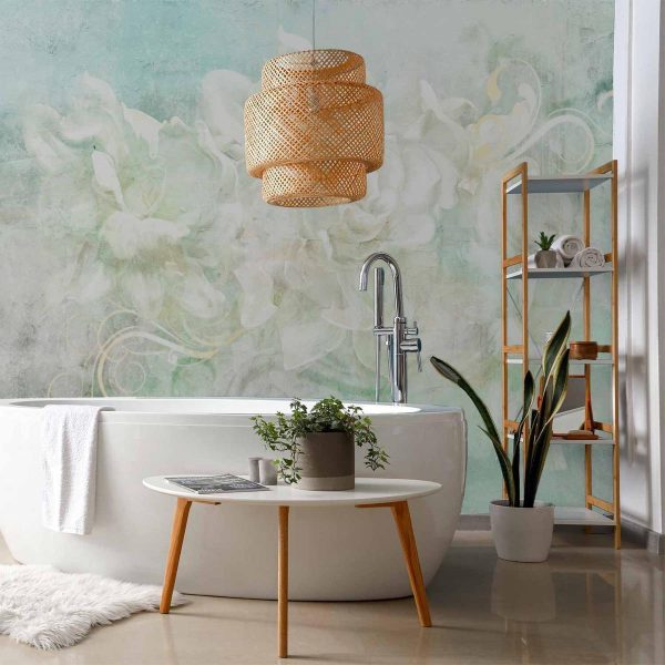 Papier peint - Blossoming among pastels - abstract with floral motif and patterns