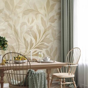 Papier peint - Botanical Motif with Leaves and Vines in Sand Colors