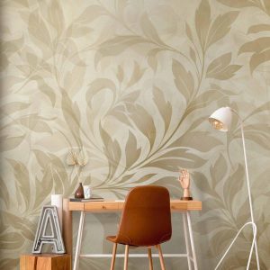 Papier peint - Botanical Motif with Leaves and Vines in Sand Colors