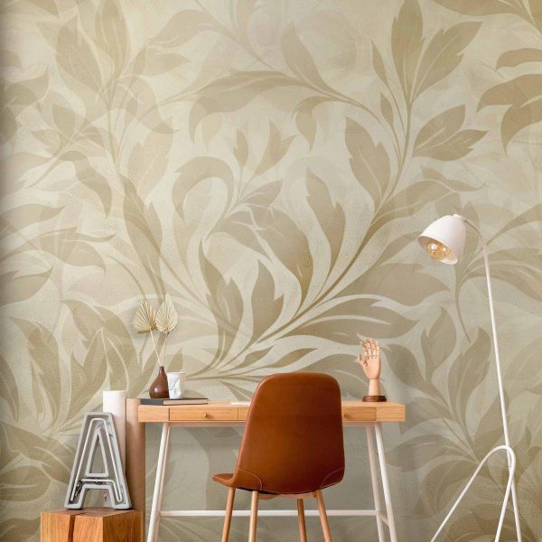 Papier peint - Botanical Motif with Leaves and Vines in Sand Colors