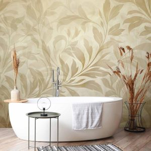 Papier peint - Botanical Motif with Leaves and Vines in Sand Colors