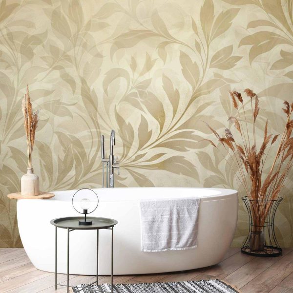 Papier peint - Botanical Motif with Leaves and Vines in Sand Colors
