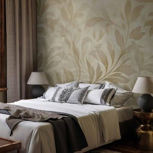 Papier peint - Botanical Motif with Leaves and Vines in Sand Colors