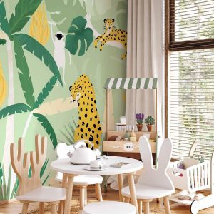 Papier peint - Cheetahs in the jungle - landscape with animals in the tropics for children