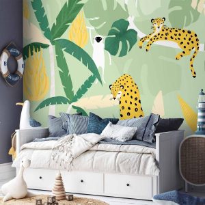 Papier peint - Cheetahs in the jungle - landscape with animals in the tropics for children