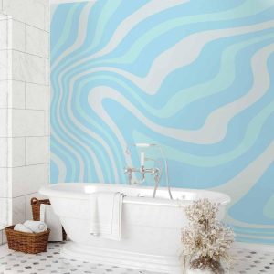 Papier peint - Composition in Blues and Whites - Harmonious Abstract Waves in a Cool Color Tone