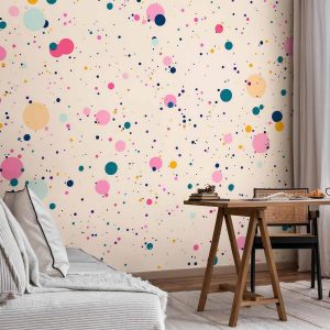 Papier peint - Dots Speckles and Splatters Multicolored Cheerful Pattern on a Light Pink Background