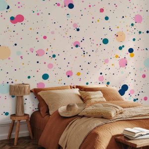 Papier peint - Dots Speckles and Splatters Multicolored Cheerful Pattern on a Light Pink Background